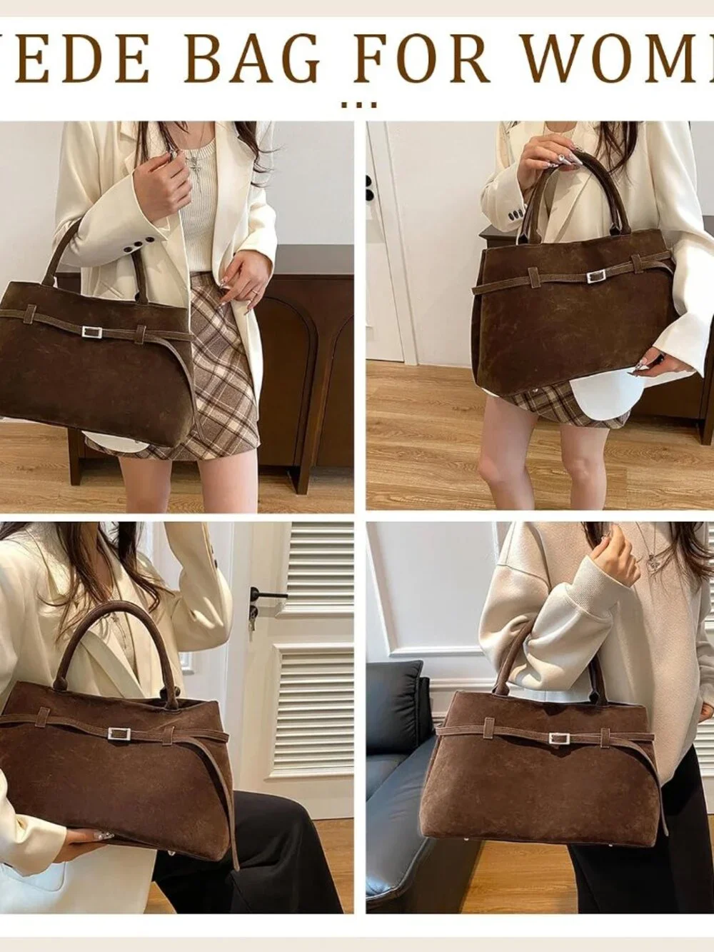 Faux Suede Bags for Women Slouchy Hobo Bag Large Suede Tote Bag Bucket Handbag R - Picture 7 of 7